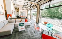 Resident Lounge with open garage doors!